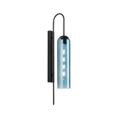 Photograph: Idolite Var Satin Black Long Linear Wall Light Complete With A Blue Cylindrical Ribbed Glass