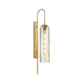 Photograph: Idolite Var Satin Gold Linear Wall Light Complete With A Cognac Cylindrical Ribbed Glass