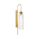 Photograph: Idolite Var Satin Gold Long Linear Wall Light Complete With A Clear Cylindrical Ribbed Glass