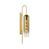 Photograph: Idolite Var Satin Gold Long Linear Wall Light Complete With A Gold Fade Cylindrical Ribbed Glass