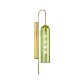 Photograph: Idolite Var Satin Gold Long Linear Wall Light Complete With A Green Cylindrical Ribbed Glass