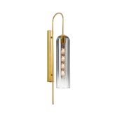 Photograph: Idolite Var Satin Gold Long Linear Wall Light Complete With A Smoke Fade Cylindrical Ribbed Glass