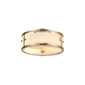 Photograph: Idolite Vault 25cm 2 Light Round Flush Bathroom Ceiling Light Satin Nickel/Brown Faux Alabaster (B) Glass - IP44