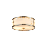 Photograph: Idolite Vault 25cm 2 Light Round Flush Bathroom Ceiling Light Satin Nickel/Grey Faux Alabaster (B) Glass - IP44