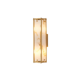 Photograph: Idolite Vault 40cm 2 Light Rectangular Bathroom Wall Light Brass/Brown Faux Alabaster (B) Glass - IP44