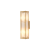 Photograph: Idolite Vault 40cm 2 Light Rectangular Bathroom Wall Light Brass/Grey Faux Alabaster (B) Glass - IP44