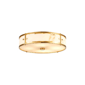 Photograph: Idolite Vault 40cm 4 Light Round Flush Bathroom Ceiling Light Brass/Grey Faux Alabaster (B) Glass - IP44