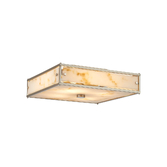 Photograph: Idolite Vault 40x40cm 4 Light Square Flush Bathroom Ceiling Light Satin Nickel/Brown Faux Alabaster (B) Glass - IP44