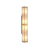 Photograph: Idolite Vault 75cm 4 Light Rectangular Bathroom Wall Light Brass/Grey Faux Alabaster (B) Glass - IP44