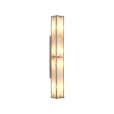 Photograph: Idolite Vault 75cm 4 Light Rectangular Bathroom Wall Light Satin Nickel/Brown Faux Alabaster (B) Glass - IP44