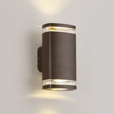 Photograph: Idolite Vela 2 Light Matt Brown Exterior Up And Down Wall Light Complete With Clear Lens - IP54