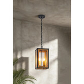 Photograph: Idolite Wilmslow Satin Black And Gold 2 Light Small Rectangular Pendant Light With Clear Glass Lens - IP54