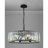 Photograph: Idolite Windsor Satin Black Round 6 Light Crystal Pendant Light - 60cm