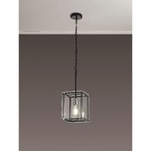 Photograph: Idolite Wiredu Matt Black & Polished Chrome Single Pendant/Semi Flush Ceiling Light With Clear Glass Panels