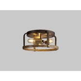 Photograph: Idolite Zala Brown Oxide 3 Light Flush Ceiling Light With Antique Bronze & Wood Detailing