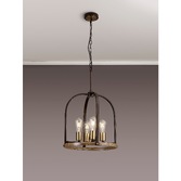 Photograph: Idolite Zala Brown Oxide 4 Light Pendant/Semi Flush Ceiling Light With Antique Bronze & Wood Detailing