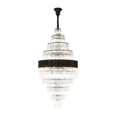 Photograph: Idolote Carpathian 90cm 9 Tier Extra Large Diamond Round Glass 9 Tier Pendant Light in Black Complete With Clear Sculpted Glass
