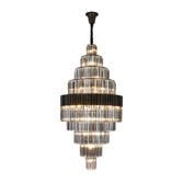 Photograph: Idolote Carpathian 90cm 9 Tier Extra Large Diamond Round Glass 9 Tier Pendant Light in Black Complete With Clear Smoked Glass