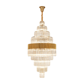 Photograph: Idolote Carpathian 90cm 9 Tier Extra Large Diamond Round Glass 9 Tier Pendant Light in Brass Complete With Clear Cognac Glass