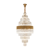 Photograph: Idolote Carpathian 90cm 9 Tier Extra Large Diamond Round Glass 9 Tier Pendant Light in Brass Complete With Clear Sculpted Glass