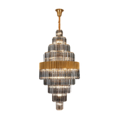 Photograph: Idolote Carpathian 90cm 9 Tier Extra Large Diamond Round Glass 9 Tier Pendant Light in Brass Complete With Clear Smoked Glass