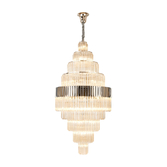 Photograph: Idolote Carpathian 90cm 9 Tier Extra Large Diamond Round Glass 9 Tier Pendant Light in Polished Nickel Complete With Clear Cognac Glass