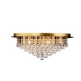 Photograph: Isabella Large Gold 9 Light Flush Crystal Ceiling Light With Hexagonal Droppers