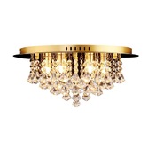 Photograph: Isabella Medium Gold 6 Light Flush Crystal Ceiling Light With Hexagonal Droppers