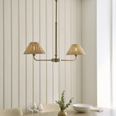 Photograph: Jericho 2 Light Linear Telescopic Pendant Antique Brass With Natural Rattan Shades