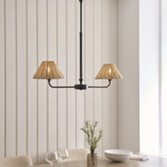 Photograph: Jericho 2 Light Linear Telescopic Pendant Matt Black With Natural Rattan Shades