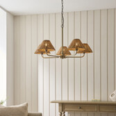 Photograph: Jericho 5 Light Multi Arm Pendant Antique Brass With Warm Brown Rattan Shades