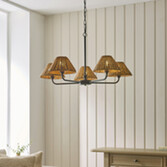 Photograph: Jericho 5 Light Multi Arm Pendant Matt Black With Warm Brown Rattan Shades