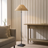 Photograph: Jericho Floor Lamp Matt Black With Natural Rattan Shade