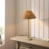 Photograph: Jericho Table Lamp Antique Brass With Warm Brown Rattan Shade