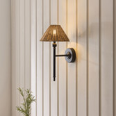 Photograph: Jericho Wall Light Matt Black With Warm Brown Rattan Shade