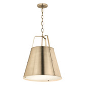 Photograph: Kichler Etcher Black Large Champagne Bronze Pendant Light Complete With White Etched Glass Diffuser