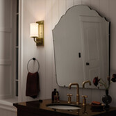 Photograph: Kichler Vetivene Natural Brass Finish Bathroom Wall Light Complete With Shiny Opal Glass - IP44