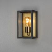 Photograph: Konstsmide Carpi 7347 Matt Black & Brass Exterior Wall Light With Clear Glass Panels