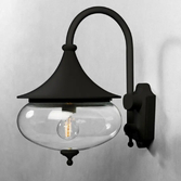 Photograph: Konstsmide Libra Matt Black Downward Facing Swan Neck Exterior Wall Light Complete With Clear Lens - IP23