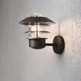 Photograph: Konstsmide Modena Matt Black Upward Facing Exterior Wall Light With Clear Glass