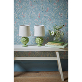 Photograph: Laura Ashley Artichoke Twin Pack Of Green Ceramic Table Lamps Complete With Natural Linen Tapered Shades - Switched