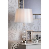 Photograph: Laura Ashley Bradshaw Polished Nickel Table Lamp With Ribbed Glass And Grey Shade - LA3756202-Q