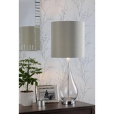 Photograph: Laura Ashley Bronant Smoked Glass Table Lamp With Polished Chrome Detaling And Tall Silk Shade With Silver Mettallic Inner - LA3756223-Q