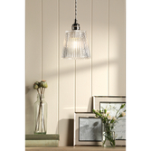 Photograph: Laura Ashley Callaghan Pendant Polished Nickel and Ribbed Glass