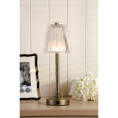 Photograph: Laura Ashley Callaghan Rechargeable Table Lamp Matt Antique Brass and Ribbed Glass