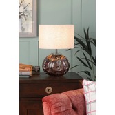 Photograph: Laura Ashley Elderdale Table Lamp With Pink Glass And Polished Chrome Metalwork Complete With Grey Shade - LA3756224-Q