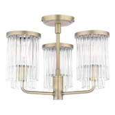 Photograph: Laura Ashley Hilcote Matt Antique Brass 3 Light Semi-Flush Ceiling Light Complete With Clear Glass Decoration