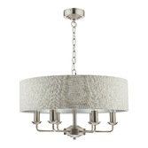 Photograph: Laura Ashley LA3518806-Q Sorrento Satin Nickel 6 Light Pendant Light Complete With Natural Linen Shade