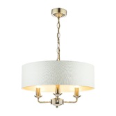 Photograph: Laura Ashley LA3621363-Q Sorrento Antique Brass 3 Light Pendant Light Complete With Ivory Linen Shade