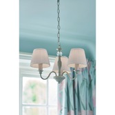 Photograph: Laura Ashley LA3726686-Q Ellis Satin Cream & Crystal 3 Light Chandelier Complete With Ivory Cotton Shades